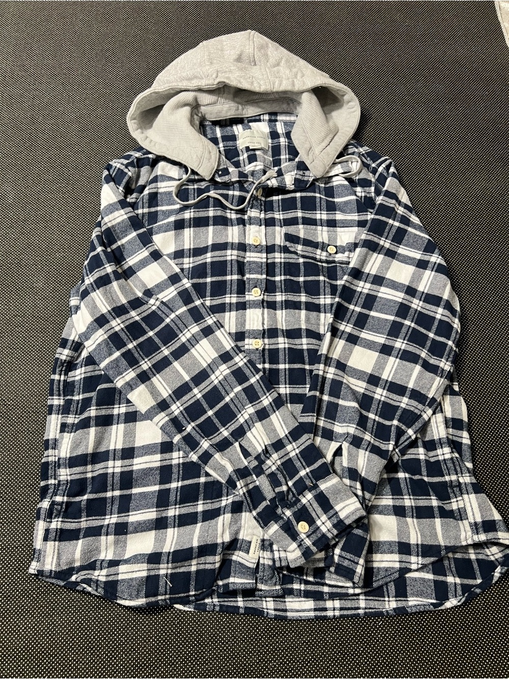 American Eagle Outfitters Navy & White Plaid Hooded Button-Down